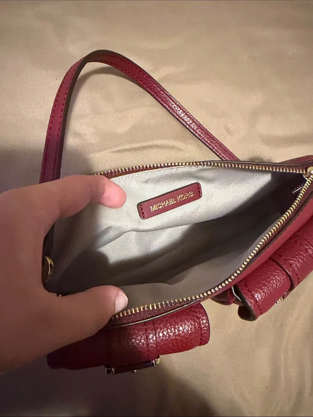 Michael Kors Wine Pebbled Leather Double-Pocket Shoulder Bag